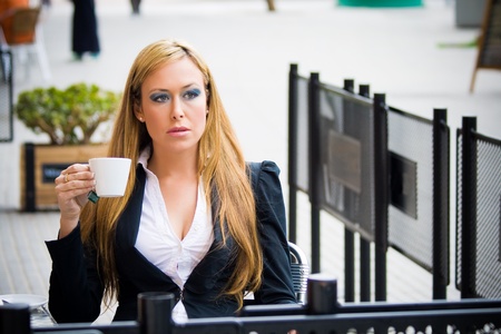 young girl business, eating breakfast の写真素材
