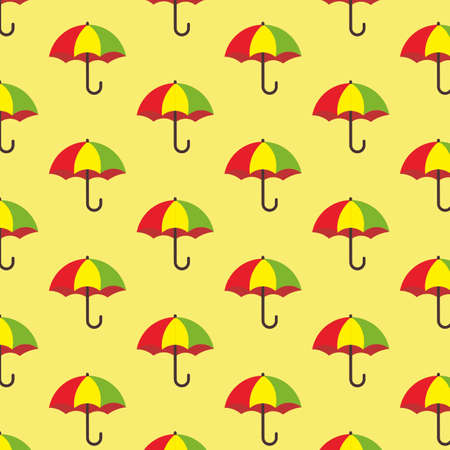 Colorful umbrellas in a pastel yellow backgroundのイラスト素材