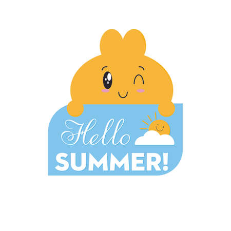 A cute rabbit smile happily and say hello to summerのイラスト素材