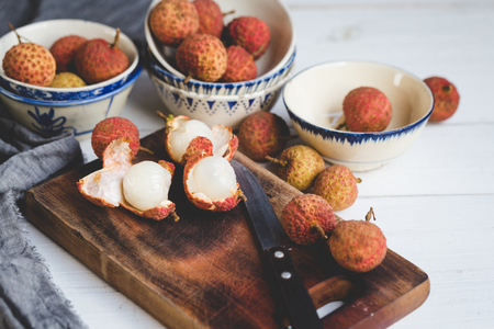 Fresh lychees from Vietnamの写真素材