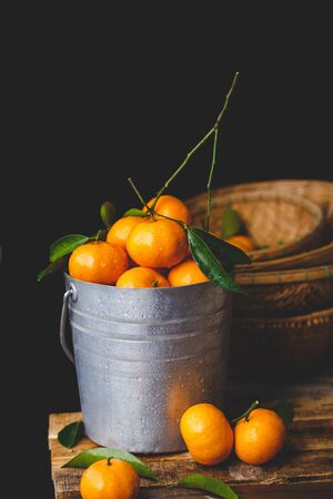 Yellow mandarin fruitsの写真素材