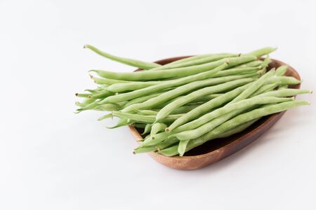 Fresh French beans-Green beans on the white backgroundの写真素材