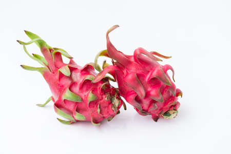 Fresh red dragon fruit- Pitaya fruit on the white backgroundの写真素材