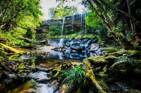 Tum So-nor Waterfall or Tham So Nuea Waterfall, It is high 10 meters and there is only one level  It was from the collapse of the land  Phu Kradueng National Park, Amphoe Phu Kradueng of Loei Province, Thailand の写真素材