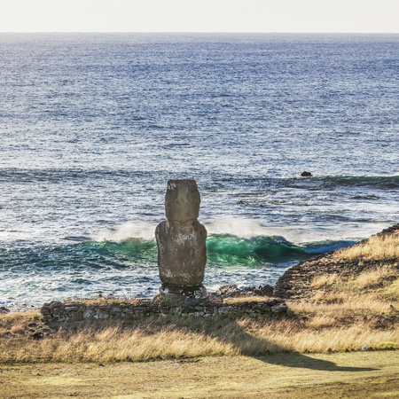 Lonely Moai in the sea bank in Easter Islandの写真素材