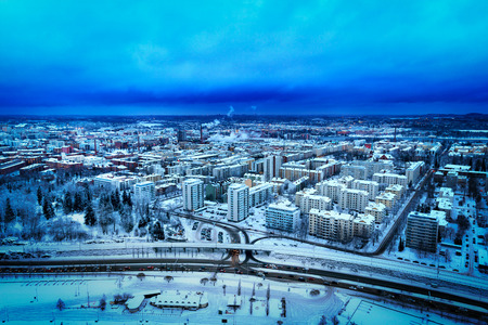 Aerial view of Tampere, Finland, in winterの写真素材