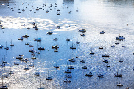 Sunny aerial view of harbor full of sailing boats in Rio de Janeiro, Brazil