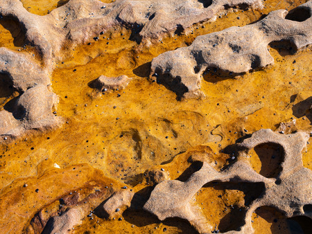 Orange and red rock formations on a beach in Royal National Park in Sydneyの写真素材