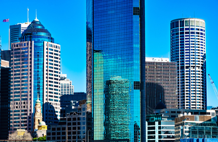 Blue and white Sydney downtown office buildingsの写真素材