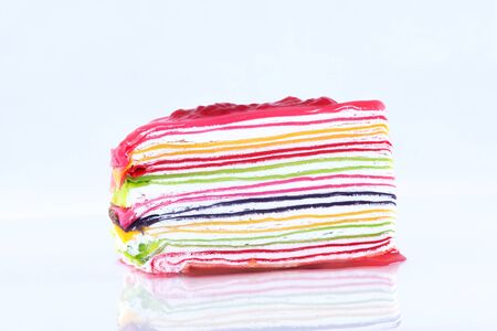 delicious crepe cake on dish isolate on white backgroundの写真素材