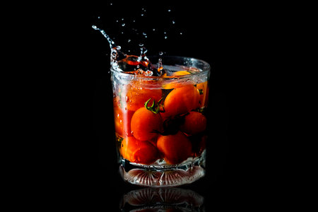 Tomatoes in glass with water.の写真素材