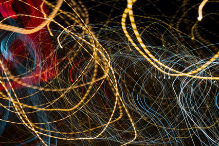 Abstract motion blur messy light effects. Night lights at city abstract background.の写真素材
