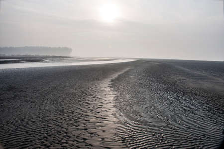 The textured landscape of a seashore captured at west Bengal, India, depicts the formation of natural beauty in a gloomy light.の写真素材