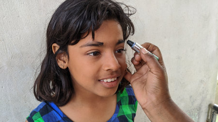 15 October 2020 : Reengus, Jaipur, India.
Little cute Indian girl ready to performing for upcoming festival Christmas Day.Christmas festival in India.のeditorial素材