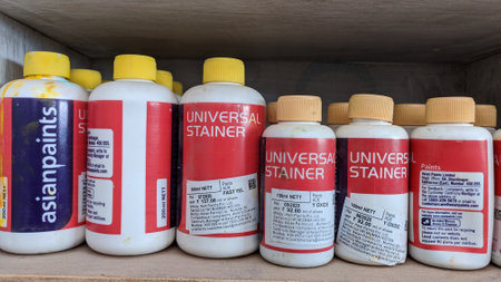 29 October 2020 : Reengus, Jaipur, India / Building supermarket with paint from Asian Paints.のeditorial素材