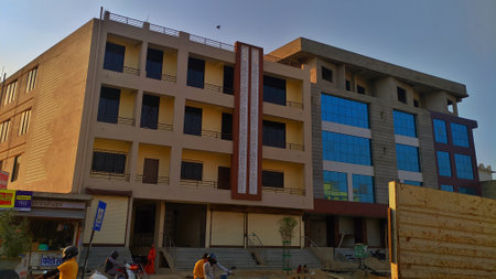 02 November 2020 : Reengus, Jaipur, India. High New constructed apartments for abode.Abstract architecture, fragment of modern urban geometry.のeditorial素材