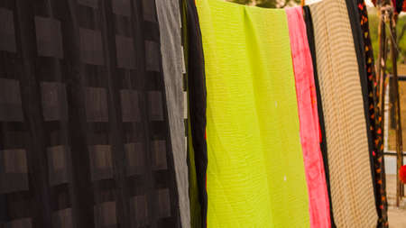 Washed clothes hanging on the roof of the building. Roof terrace of the building in the Jaipur city.の写真素材