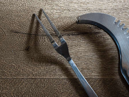 kitchen objects on a brown texture.の写真素材