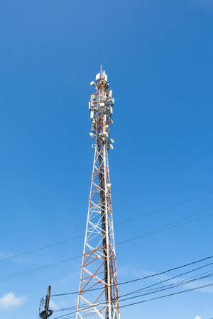 Salvador, Bahia, Brazil - August 01, 2021: Telephone tower on a bright sunny day.のeditorial素材