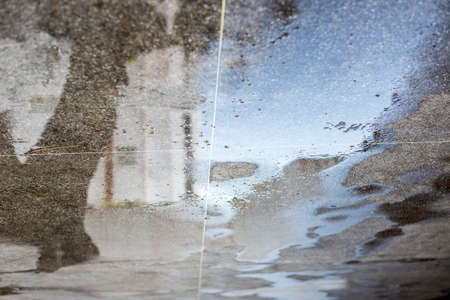 Reflection of buildings and trees in a pool of water. Salvador, Bahia, Brazil.の写真素材
