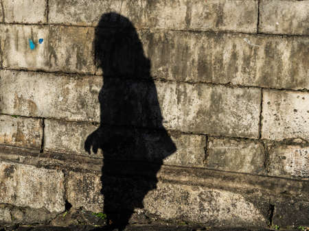 Shadow of a person on the wall of a historic building in Pelourinho. Salvador, Bahia, Brazil.の写真素材