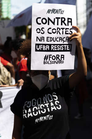Salvador, Bahia, Brazil - xxx : Protesters protest against the government of President Jair Bolsonaro in the city of Salvador.のeditorial素材