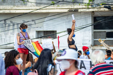 Salvador, Bahia, Brazil - xxx : Protesters protest against the government of President Jair Bolsonaro in the city of Salvador.のeditorial素材