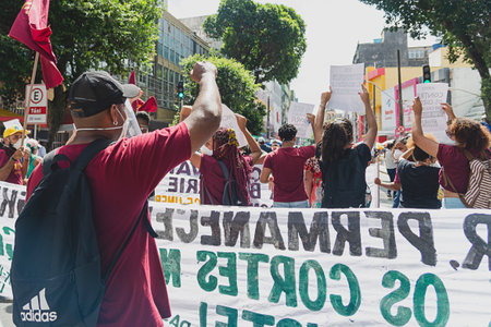 Salvador, Bahia, Brazil - xxx : Protesters protest against the government of President Jair Bolsonaro in the city of Salvador.のeditorial素材