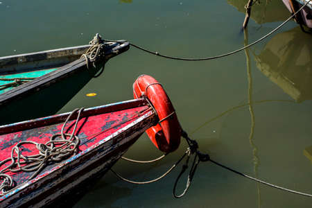 Fishing canoes anchored on the river in Saubara in the state of Bahia.の写真素材
