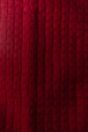 Red texture on bed cloth with divided into checkered parts. Salvador, Bahia, Brazil.の写真素材