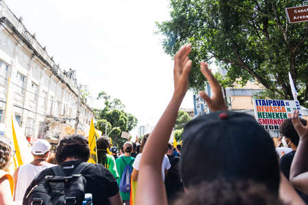 Salvador, Bahia, Brazil - May 29, 2021: Protesters protest against the government of President Jair Bolsonaro in the city of Salvador.のeditorial素材