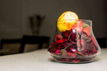 Decoration with glass objects inside the residential apartment. Transparent and fragile glass.の写真素材