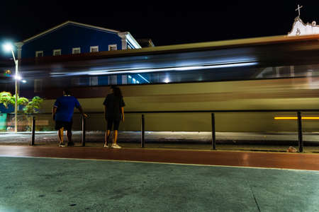 Salvador, Bahia, Brazil - May 30, 2021: Slow speed movement of car traffic at night in the Rio...