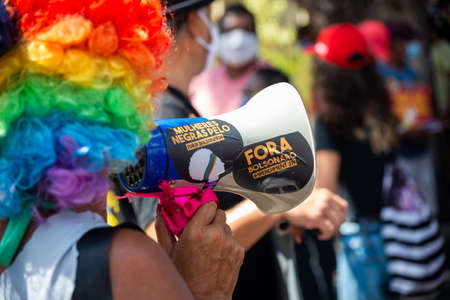 Salvador, Bahia, Brazil - September 07, 2021: Protesters protest against the government of President Jair Bolsonaro in the city of Salvador.のeditorial素材