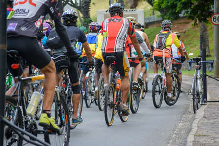Salvador, Bahia, Brazil - August 03, 2014: Many cyclists waiting for the group departure moment for...