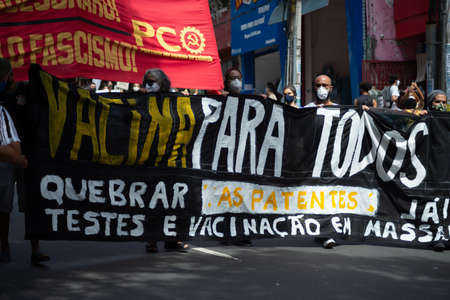 Salvador, Bahia, Brazil - May 29, 2021: Protesters protest against the government of President Jair Bolsonaro in the city of Salvador.のeditorial素材