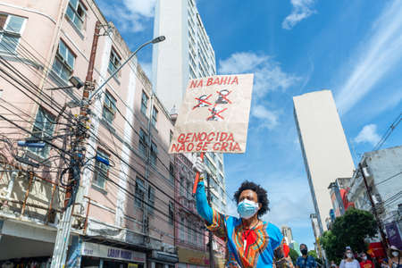 Salvador, Bahia, Brazil - May 29, 2021: Protesters protest against the government of President Jair Bolsonaro in the city of Salvador.のeditorial素材