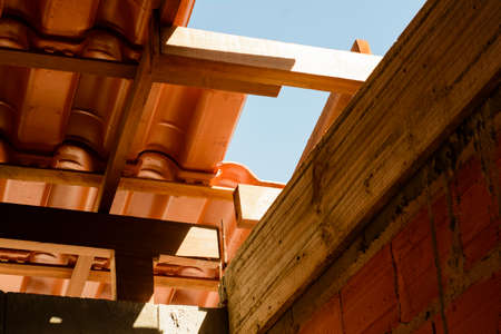 Interior scene of a house under construction. Materials in sight.
