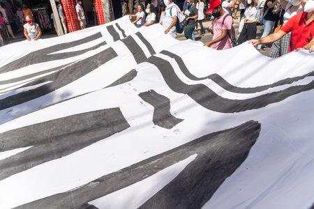 Salvador, Bahia, Brazil - May 29, 2021: Protesters protest against the government of President Jair Bolsonaro in the city of Salvador.のeditorial素材