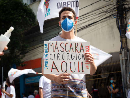 Salvador, Bahia, Brazil - May 29, 2021: Protesters protest against the government of President Jair Bolsonaro in the city of Salvador.のeditorial素材