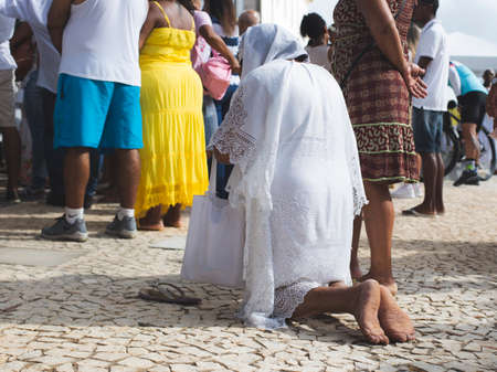 Salvador, Bahia, Brazil - December 28, 2018: Faithful celebrates the last Friday of the year at Senhor do Bonfim Church.のeditorial素材