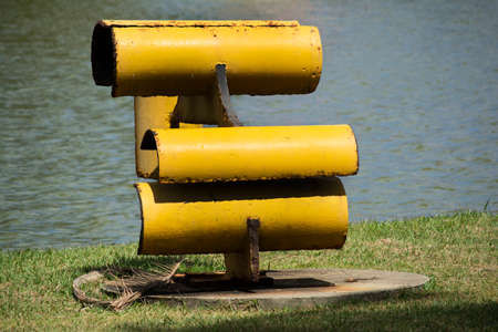 Salvador, Bahia, Brazil - August 17, 2014: Sculpture made of steel by plastic artist MÃ¡rio Cravo JÃºnior, decorating the Parque de Pituacu.のeditorial素材