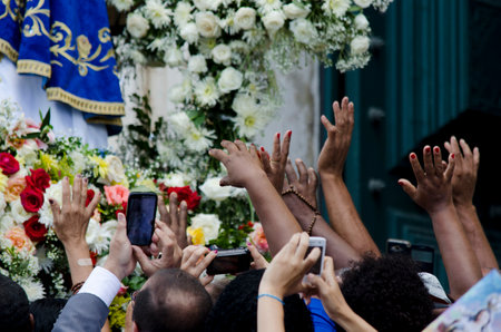 Salvador, Bahia, Brazil - December 08, 2015: Feast of Our Lady of ConceiÃ§Ã£o da Praia. It is a Catholic religious manifestation that gathers thousands of faithful in the city of Salvador, Bahia.のeditorial素材