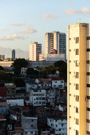Salvador, Bahia, Brazil - May 31, 2021: Panoramic view of several old and new residential buildings in downtown Salvador, Bahia.のeditorial素材