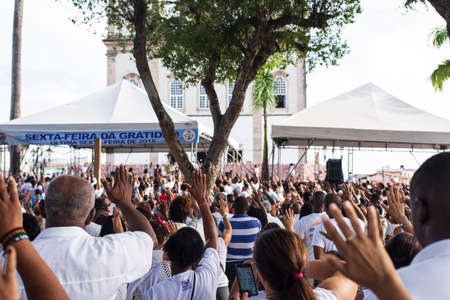 Salvador, Bahia, Brazil - December 28, 2018: Faithful celebrates the last Friday of the year at Senhor do Bonfim Church.のeditorial素材