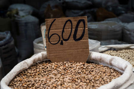 Beans for sale at the famous and grandiose SÃ£o Joaquim fair in Salvador, Bahia, Brazil.の写真素材