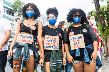 Salvador, Bahia, Brazil - June 19, 2021: Protesters protest against the government of President Jair...