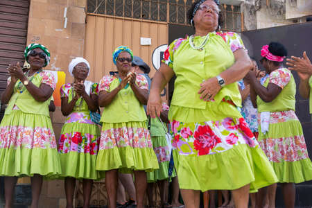 Acupe, Bahia, Brazil - July 03, 2016: Women dancing the samba de roda of the recÃ´ncavo in Acupe, Santo Amaro, Bahia, Brazil.のeditorial素材