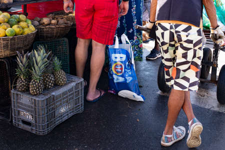Healthy and colorful fruits for sale at the Sao Joaquim fair. Salvador, Bahia, Brazil.のeditorial素材