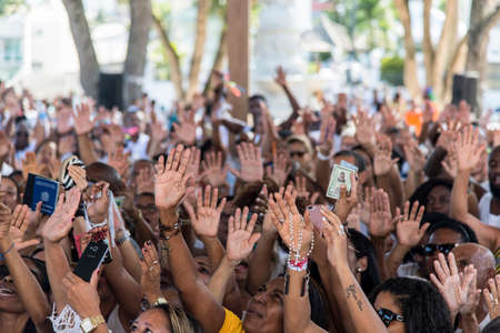 Salvador, Bahia, Brazil - January 04, 2019: Faithful go to Senhor do Bonfim Church, in Salvador, Bahia, on the last Friday of the year to ask for peace and health next year.のeditorial素材